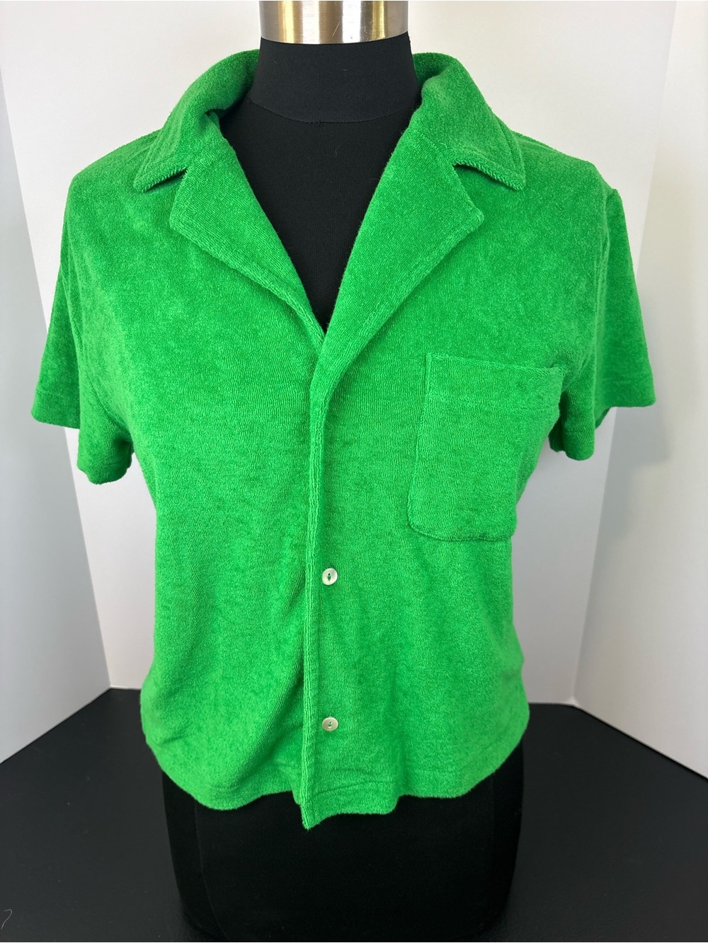 WSLY Bright Green Terry Knit Short Sleeve Camp Shirt